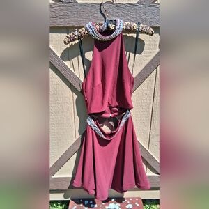 B Darlin Girls Burgundy Two-Piece Formal Dress with Sequin Trim